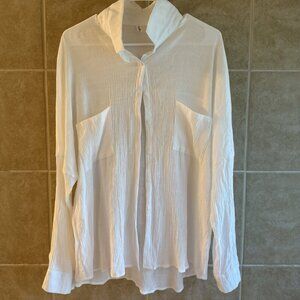 Diosun Women’s Ivory Long Sleeve Button-Down Shirt 2X Swim Coverup